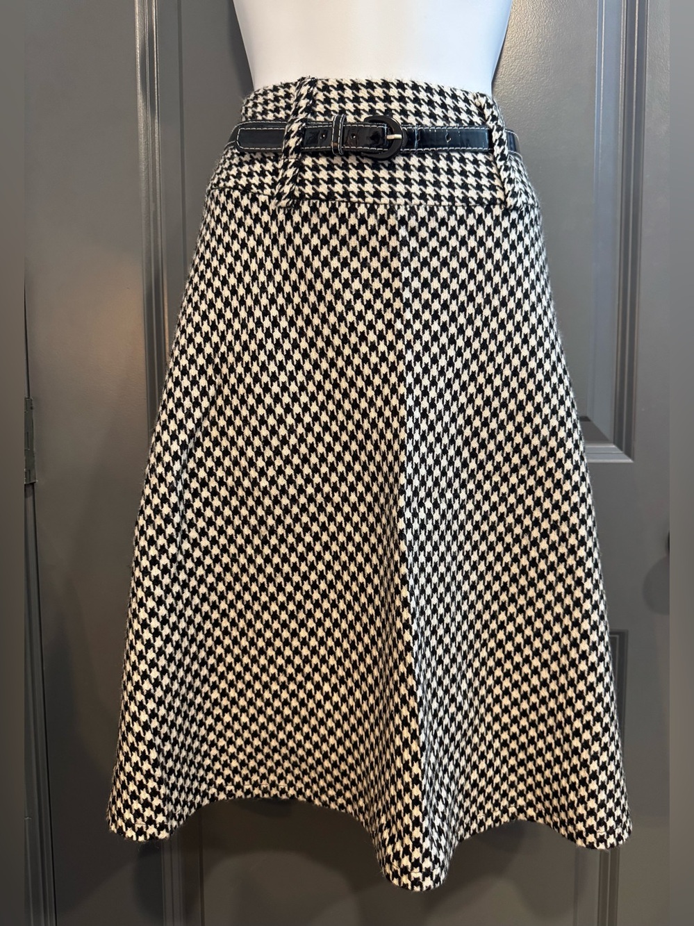 Cato Black and White Houndstooth A-Line Skirt